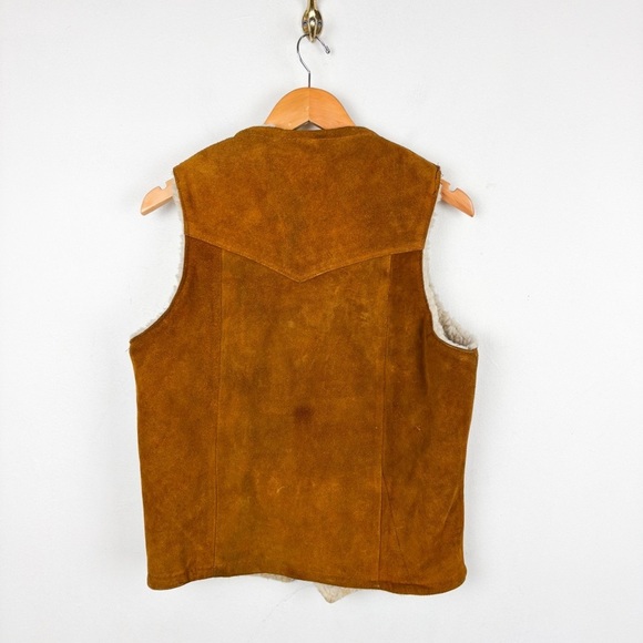 Vintage Men’s Suede Leather Sherpa Lined Vest Sz M - Picture 2 of 10
